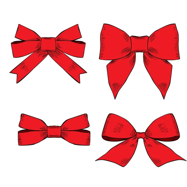 Ensemble de noeuds cadeaux rouges avec rubans — Image vectorielle