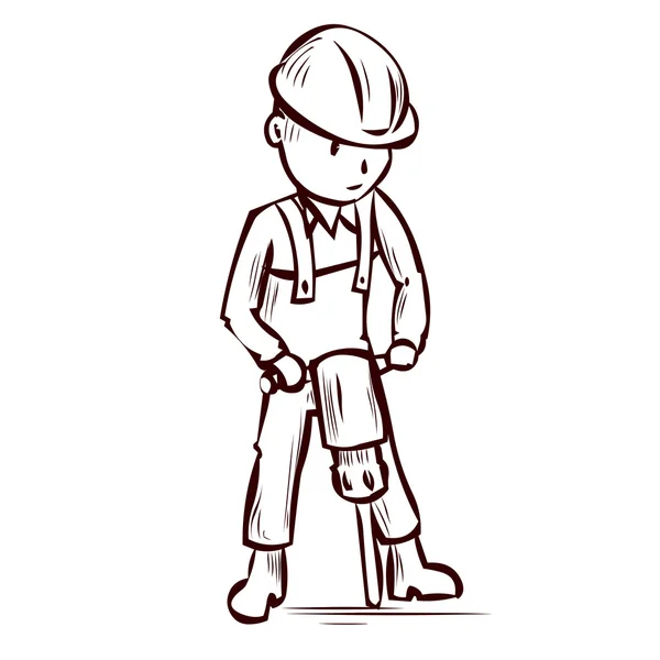 Travailleur de la route avec un marteau-piqueur réparations routières . — Image vectorielle
