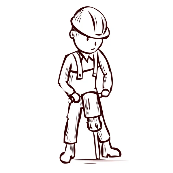 Road worker with a jackhammer road repairs. — Stock Vector