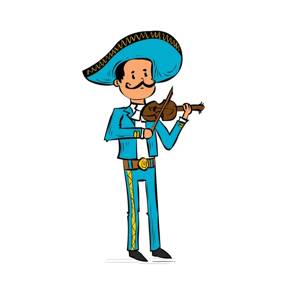 Mexican mariachi man playing on violin. — Stock Vector