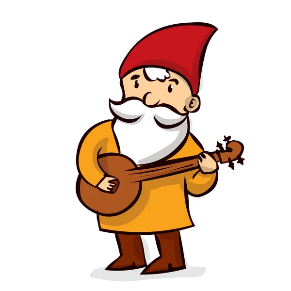 Kézzel rajzolt kert gnome játszik Mandalina. — Stock Vector