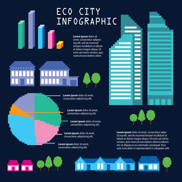 Piksel miasta infographic zestaw — Wektor stockowy