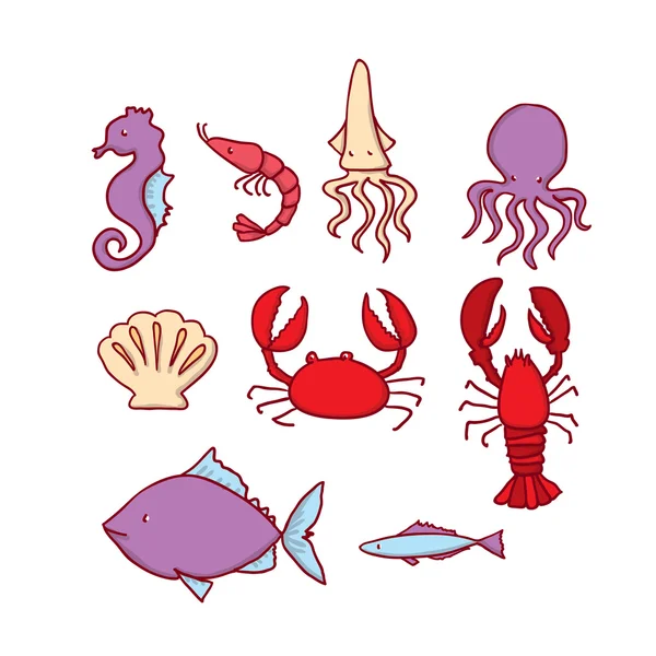 Set vita marina disegnato a mano — Vettoriale Stock