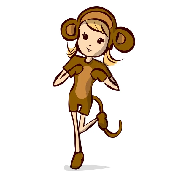 원숭이 의상에서 귀여운 여자 — 스톡 벡터