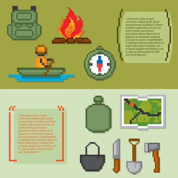 Conjunto de iconos de camping y senderismo — Vector de stock