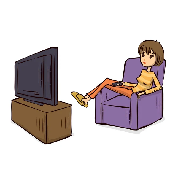 Elle çizilmiş karikatür Tv izleyici. 