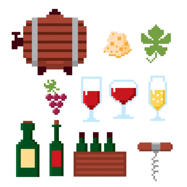 Wijnbouw productie pixel icons set — Stockvector