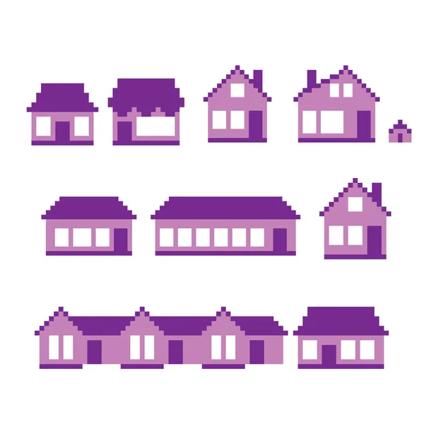 Pixel buildings icon set. — Stock Vector