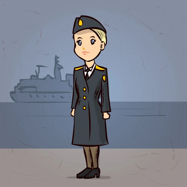 Cartoni animati donna ufficiale navale — Vettoriale Stock