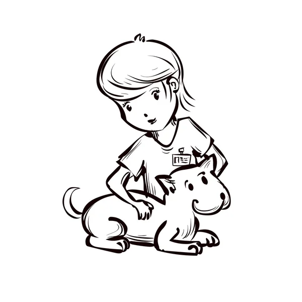 Seriefiguren av veterinär med hund — Stock vektor