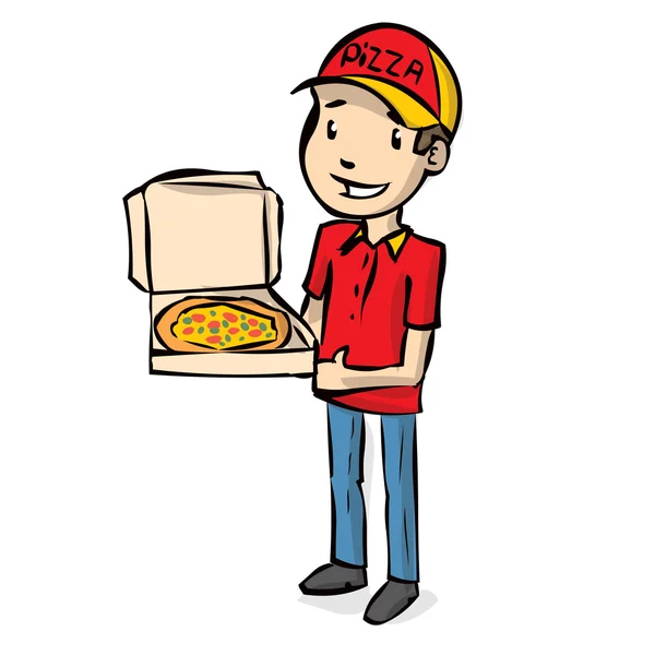 Hand getekende man met pizza — Stockvector