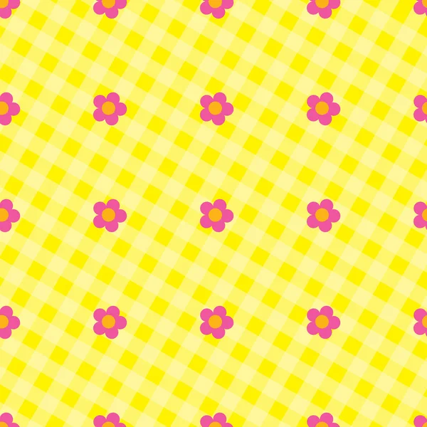 Chekered mönster med rosa blommor — Stock vektor