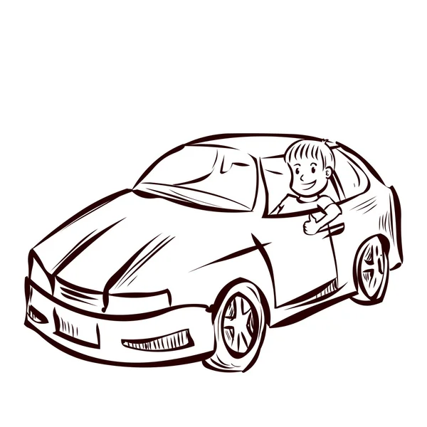 Jeune homme assis dans une voiture de sport . — Image vectorielle