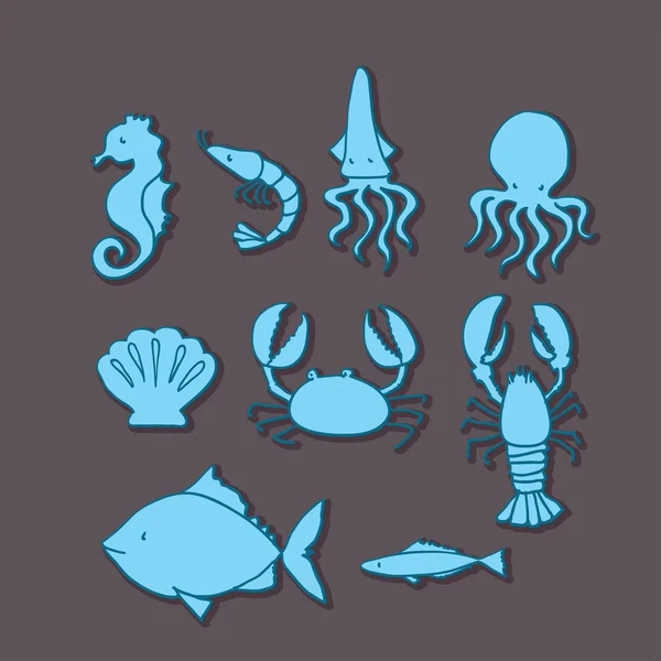 手绘海洋生物集 — 图库矢量图片