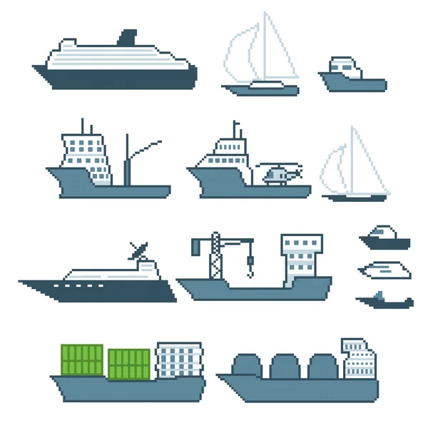 Pixel conjunto de iconos de transporte de agua — Vector de stock
