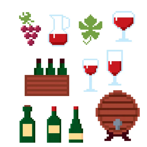 Wijnbouw productie pixel icons set — Stockvector