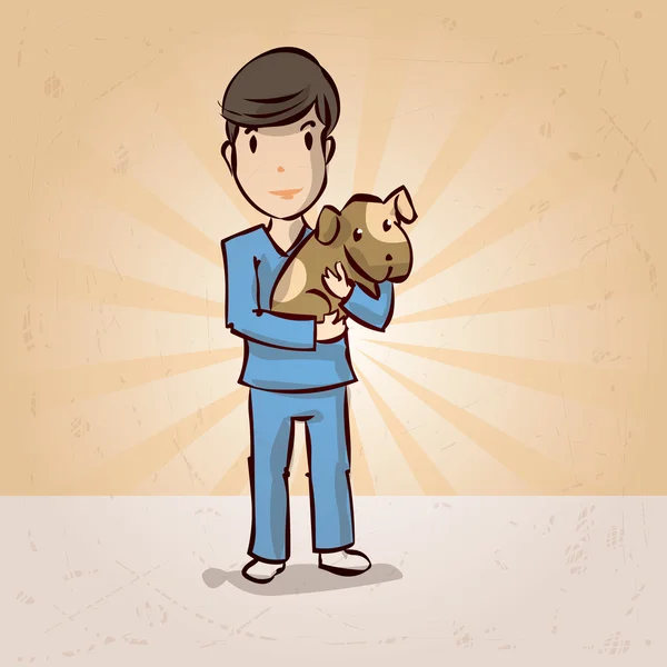 Cartone animato personaggio di veterinario con cane — Vettoriale Stock