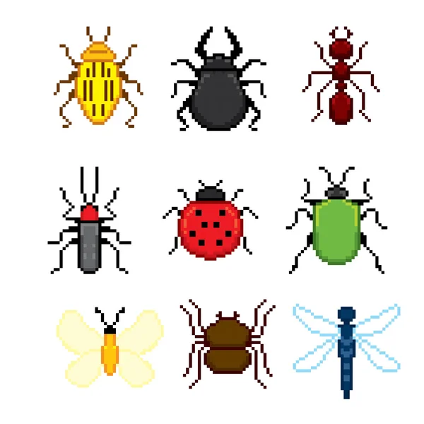 Ensemble d'icônes de pixels d'insectes — Image vectorielle