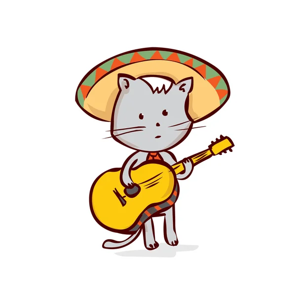 Cat in a sombrero playing music — Stock Vector