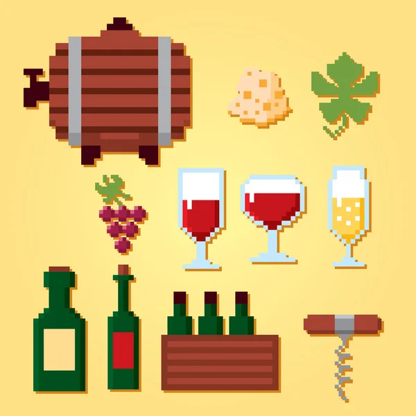 Wine growing production pixel icons set — Stock Vector