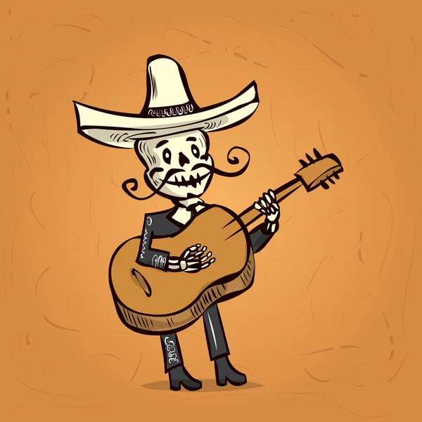 Skelet mariachi musicus — Stockvector