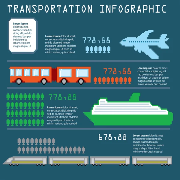 Pixel Transport Infografik Set — Stockvektor