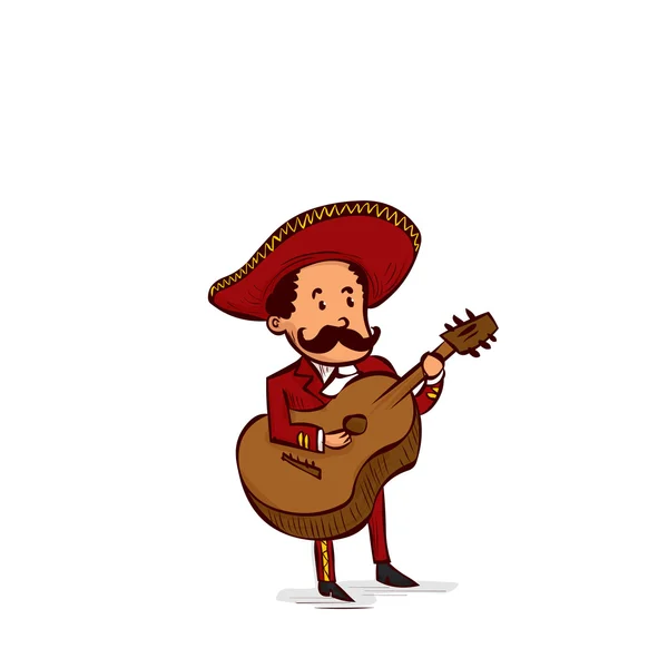 Hombre mariachi mexicano tocando en la guitarra . — Vector de stock