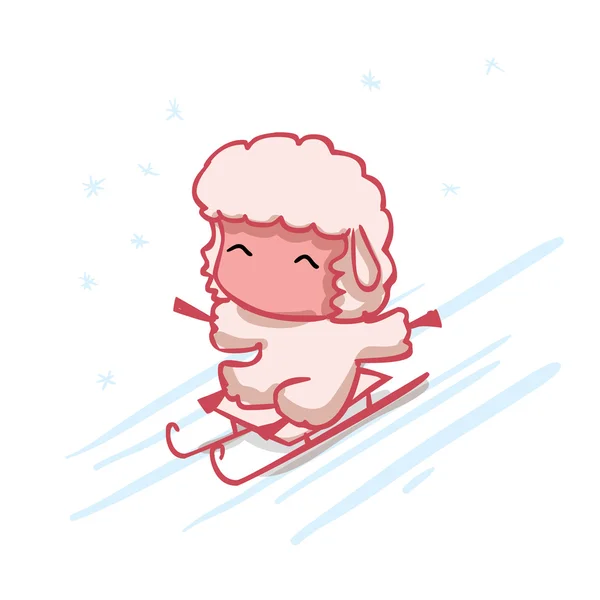 Dibujos animados lindo corderito en invierno — Vector de stock