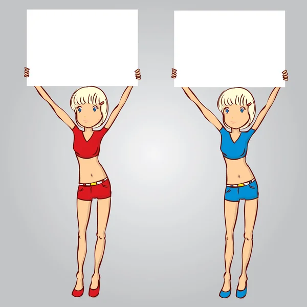 Cartoon-Mädchen mit leerem Banner — Stockvektor