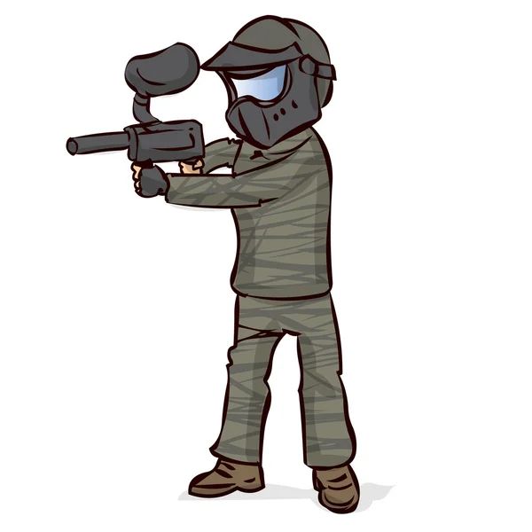 Paintball jugador en un traje negro — Vector de stock