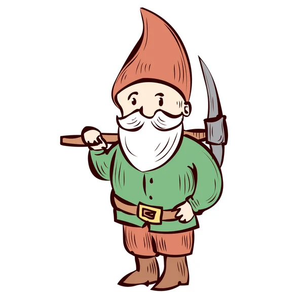 Hand getekende tuin gnome met een pick. — Stockvector