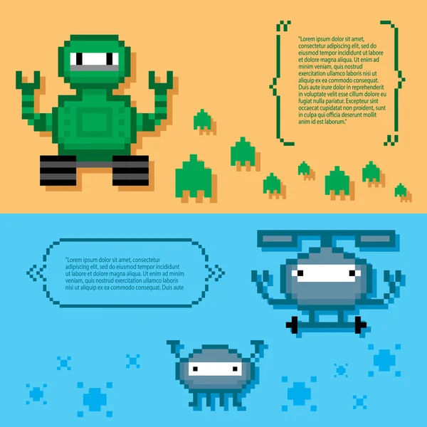 Ensemble de bannière Robots. Pixel art — Image vectorielle