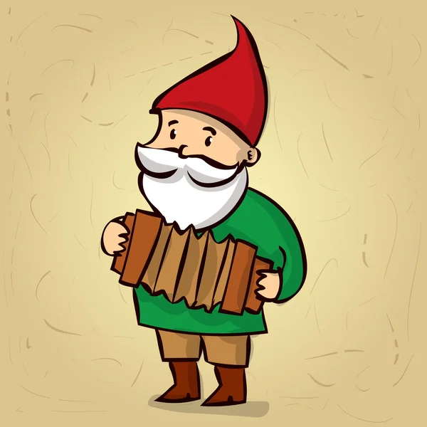 手描きの庭の gnome、アコーディオンを演奏. — ストックベクタ
