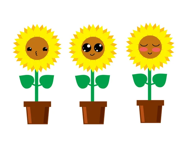 Schattige cartoon zonnebloemen — Stockvector