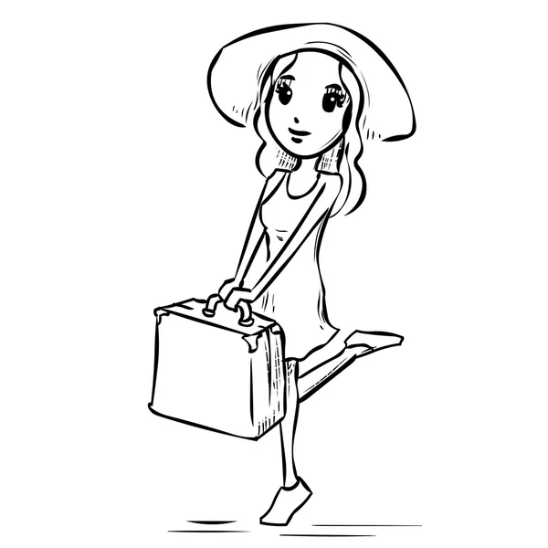 Vrouw reiziger met koffer — Stockvector
