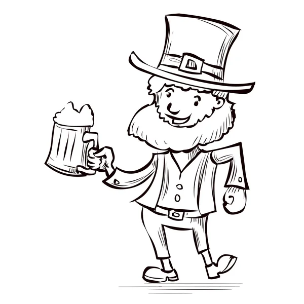 Leprechaun con birra celebra il giorno di San Patrizio . — Vettoriale Stock