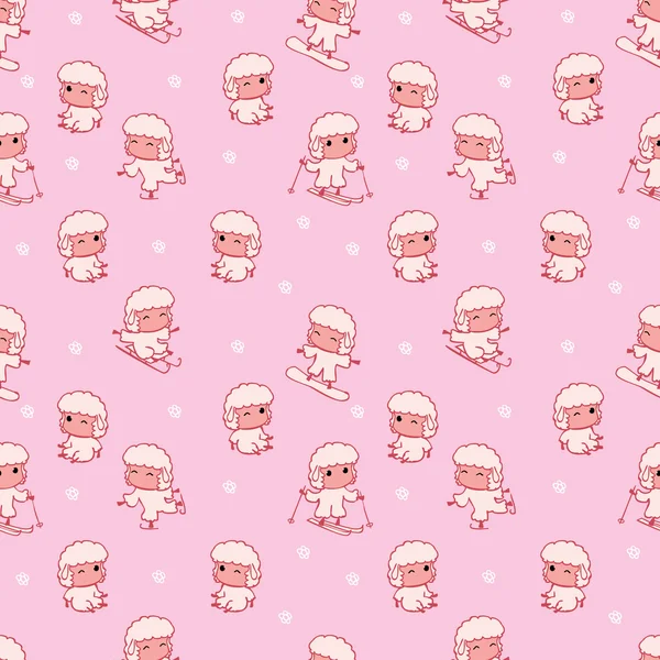 Seamless pattern with cute little lamb — Stock Vector