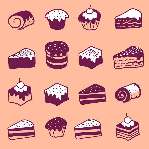 Handgezogene Kuchen und Dessert — Stockvektor