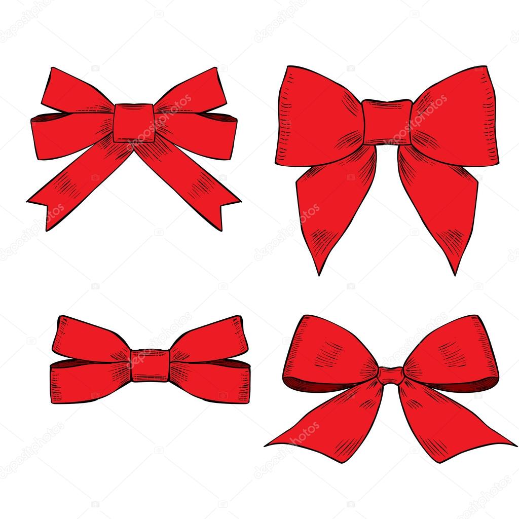 Set of red gift bows with ribbons