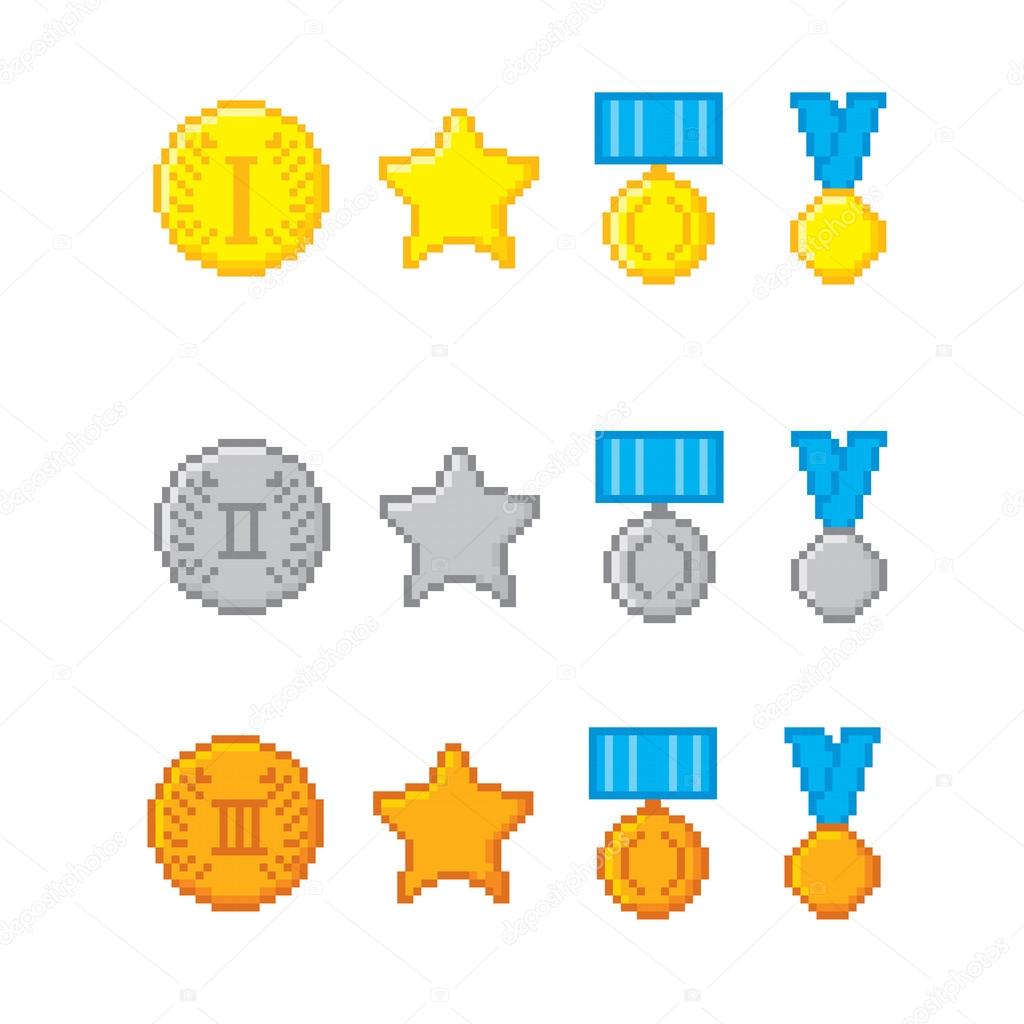 Awards pixel icons set. 