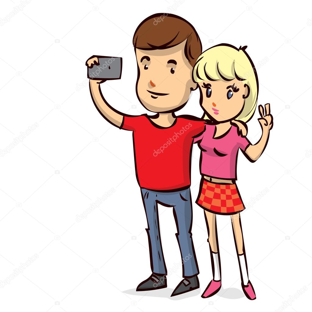 Young couple taking selfie 