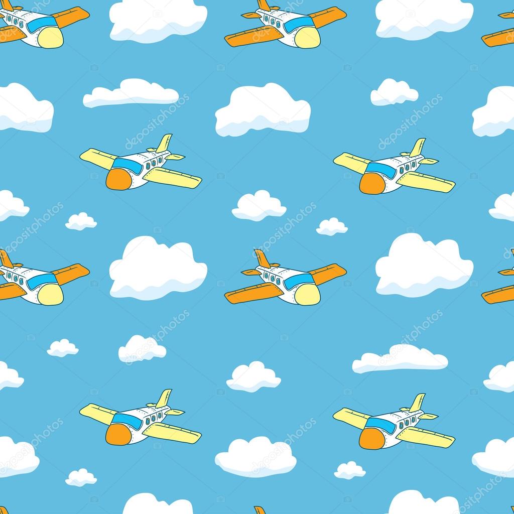 pattern with airplanes and clouds. 