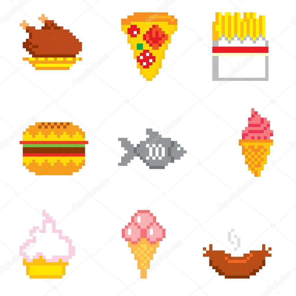 Set of pixel icons. Fast food.