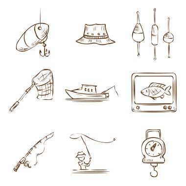 Balıkçılık Icons set.