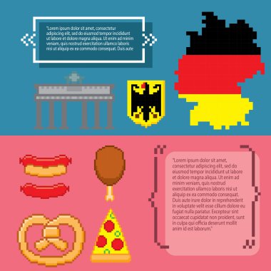 Alman kültürü afiş semboller. Piksel sanat.