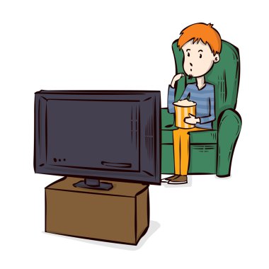 Elle çizilmiş karikatür Tv izleyici. 