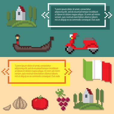 İtalya kültür sembolleri afiş kümesi