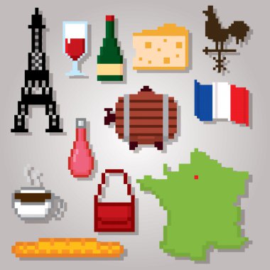 Fransa Kültür sembolleri Icons set