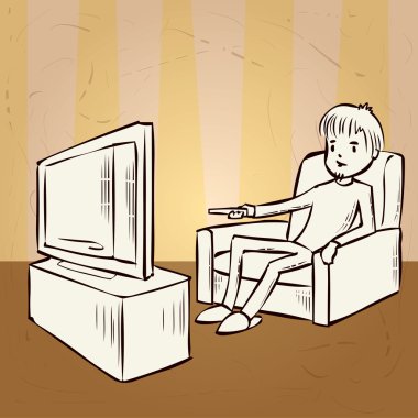 Elle çizilmiş karikatür Tv izleyici. 