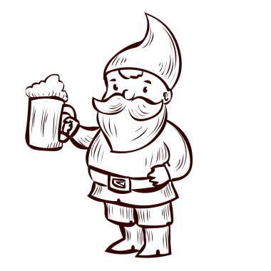 Elle çizilmiş Bahçe gnome bir kupa ile 